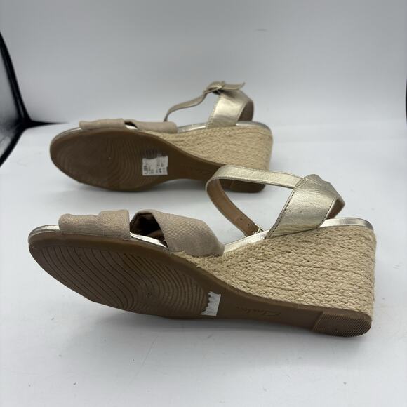 Clarks Sandals Womens Size 10 W Wide Margee Beth Espadrille Wedge Ankle Strap - Picture 9 of 10
